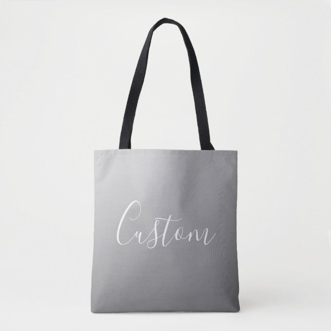 Elegant Modern White Script Writing Gray Gradient  Tote Bag (Front)