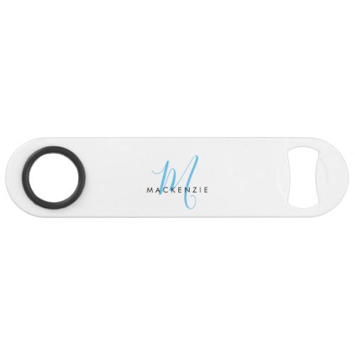 Elegant Modern White Sky Blue Script Monogram Bar Key