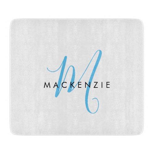 Elegant Modern White Sky Blue Script Monogram Cutting Board