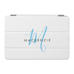 Elegant Modern White Sky Blue Script Monogram iPad Mini Cover