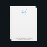 Elegant Modern White Sky Blue Script Monogram Letterhead<br><div class="desc">Elegant Modern White Sky Blue Script Monogram Letterhead with return address.  An elegant sky blue script monogram combined with a clean black san-serif font makes for a contemporary look.</div>