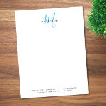 Elegant Modern White Sky Blue Script Monogram Letterhead<br><div class="desc">Elegant Modern White Sky Blue Script Monogram Letterhead with return address.  An elegant sky blue script monogram combined with a clean black san-serif font makes for a contemporary look.</div>