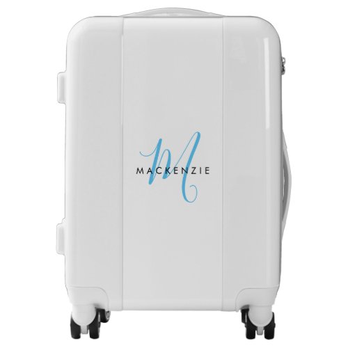 Elegant Modern White Sky Blue Script Monogram Luggage