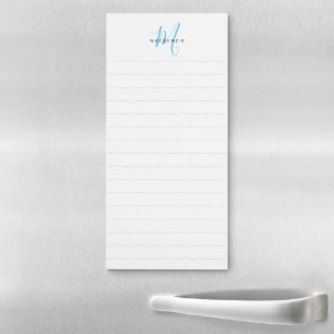 Elegant Modern White Sky Blue Script Monogram Magnetic Notepad