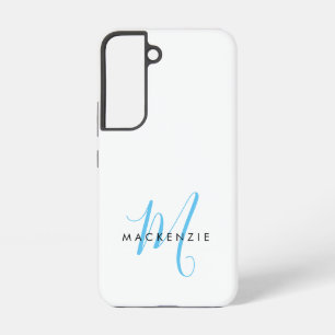 Elegant Modern White Sky Blue Script Monogram Samsung Galaxy S22 Case