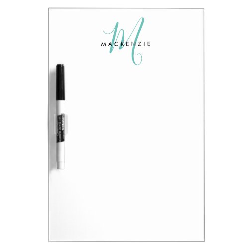 Elegant Modern White Teal Script Monogram Dry Erase Board