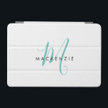 Elegant Modern White Teal Script Monogram iPad Mini Cover<br><div class="desc">Elegant Modern White Teal Script Monogram iPad Mini Cover.  An elegant teal script monogram combined with a clean black san-serif font makes for a contemporary look.</div>