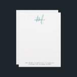 Elegant Modern White Teal Script Monogram Letterhead<br><div class="desc">Elegant Modern White Teal Script Monogram Letterhead with return address.  An elegant teal script monogram combined with a clean black san-serif font makes for a contemporary look.</div>