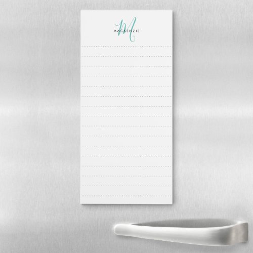 Elegant Modern White Teal Script Monogram Magnetic Notepad