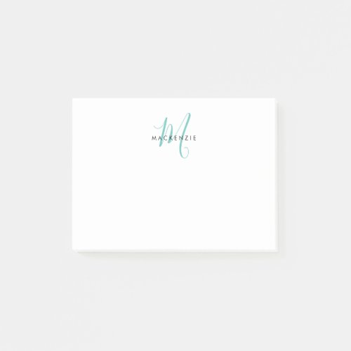 Elegant Modern White Teal Script Monogram Post_it Notes