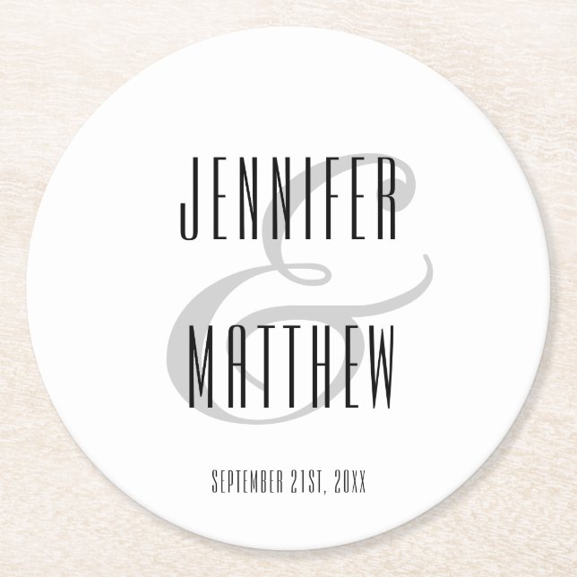 Elegant Modern White Wedding Reception Paper Round Paper Coaster (Front)