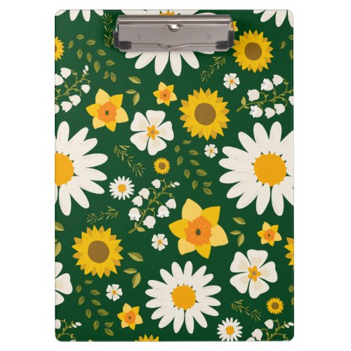 Elegant Modern White Yellow Floral Design  Clipboard