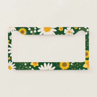 Elegant Modern White Yellow Floral Design License Plate Frame