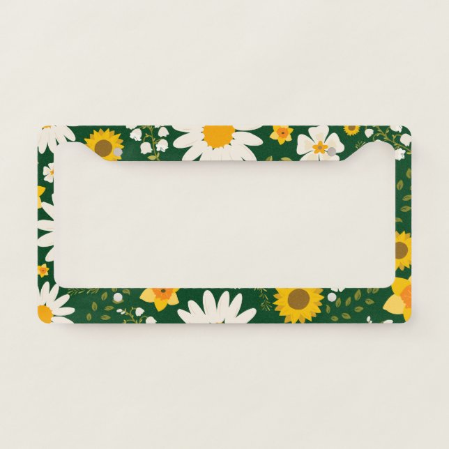 Elegant Modern White Yellow Floral Design  License Plate Frame (Front)