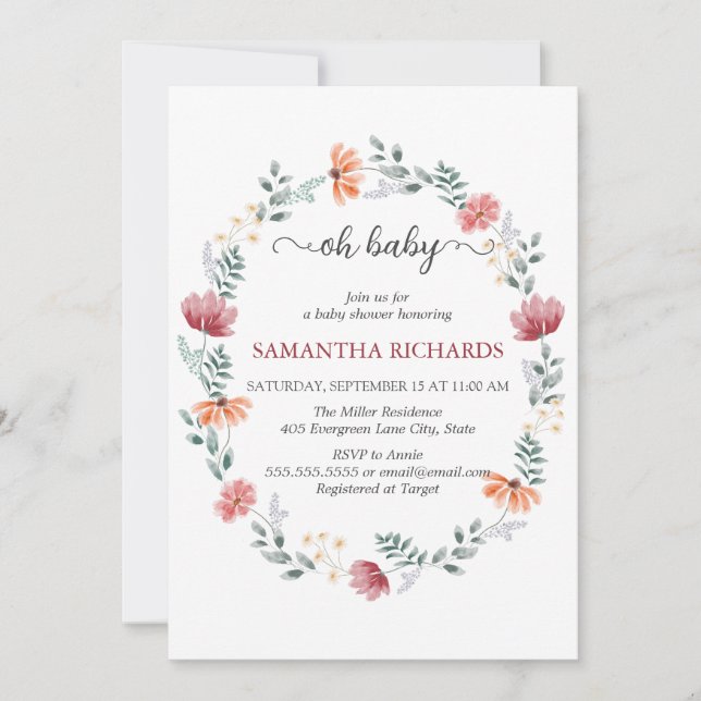 Elegant modern wildflower baby shower Invitation (Front)
