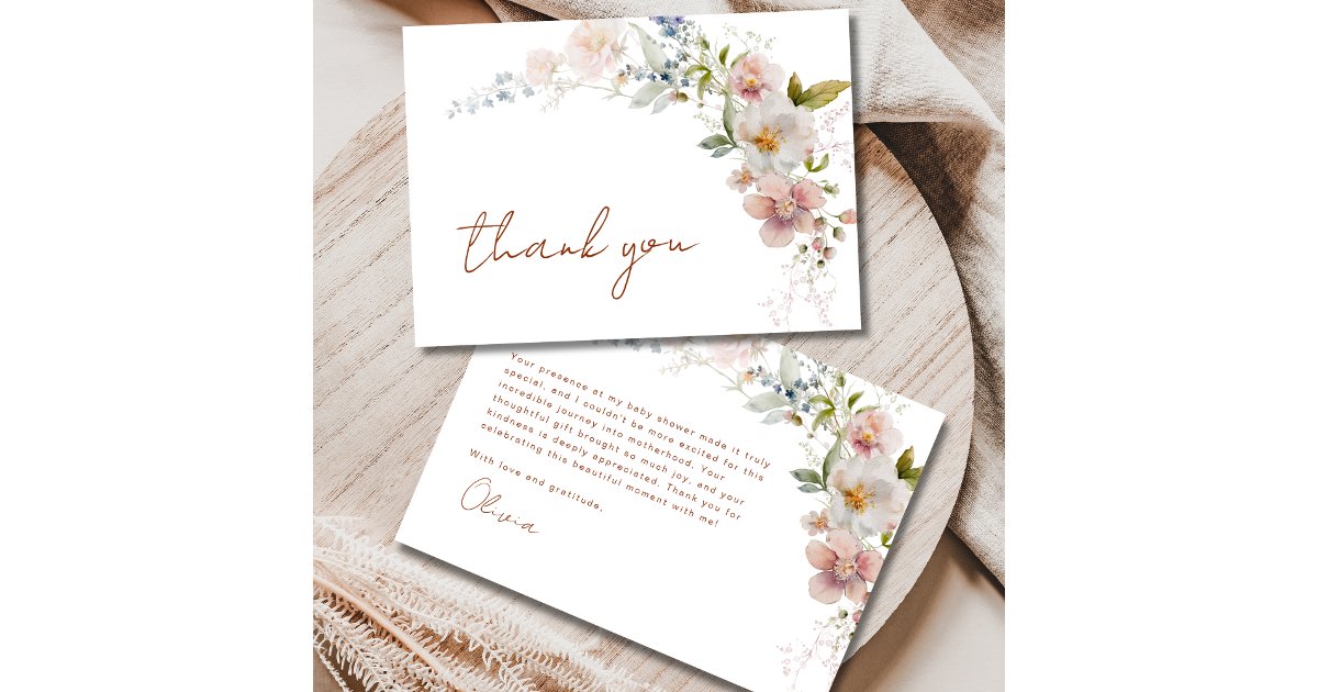 Elegant Modern Wildflower Baby Shower Thank You Card | Zazzle