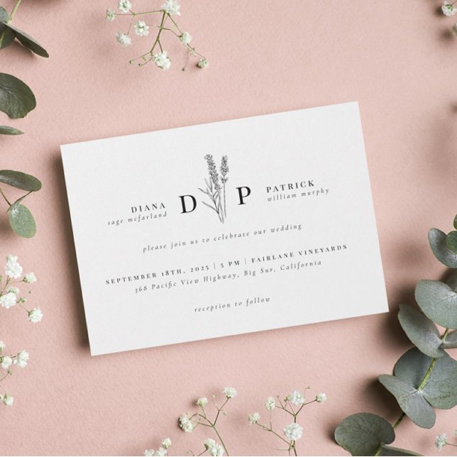 Elegant Modern Wildflower Initial Wedding Invitation (Creator Uploaded)