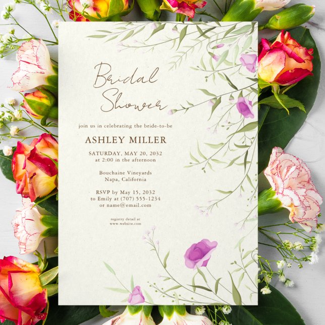 Elegant Modern Wildflower Off-White Bridal Shower Invitation (Creator Uploaded)