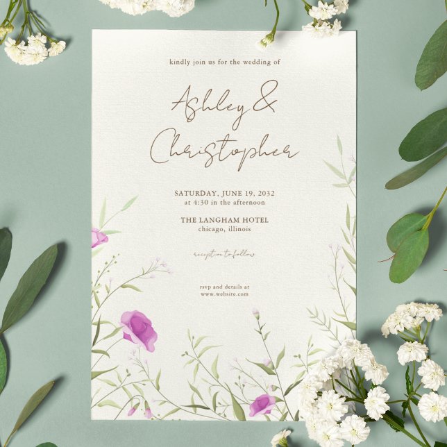 Elegant Modern Wildflower Off-White Wedding Invitation (Creator Uploaded)