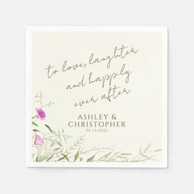 Elegant Modern Wildflower Off-White Wedding Napkins (Front)