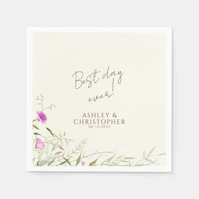 Elegant Modern Wildflower Off-White Wedding Napkins (Front)