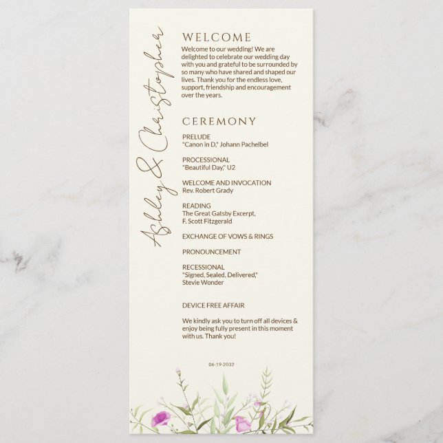 Elegant Modern Wildflower Off-White Wedding Program (Front)