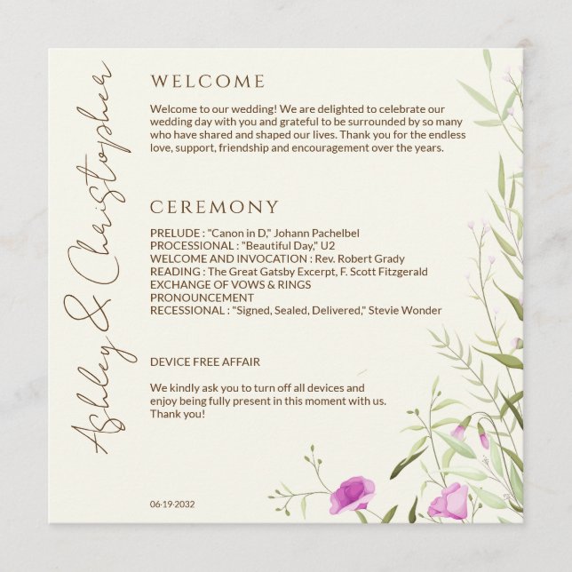 Elegant Modern Wildflower Off-White Wedding Program (Front)