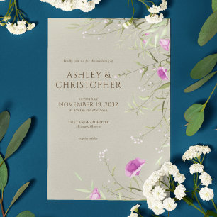 Elegant Modern Wildflower Taupe Wedding Invitation