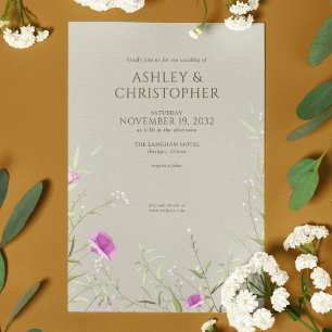 Elegant Modern Wildflower Taupe Wedding Invitation