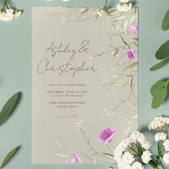 Elegant Modern Wildflower Taupe Wedding Invitation (Creator Uploaded)