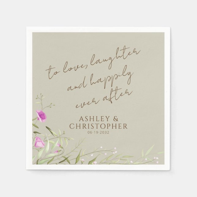 Elegant Modern Wildflower Taupe Wedding Napkins (Front)
