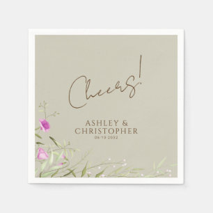 Elegant Modern Wildflower Taupe Wedding Napkins