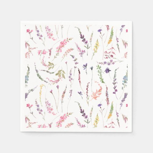 Elegant Modern Wildflower Watercolor Wedding Napkins