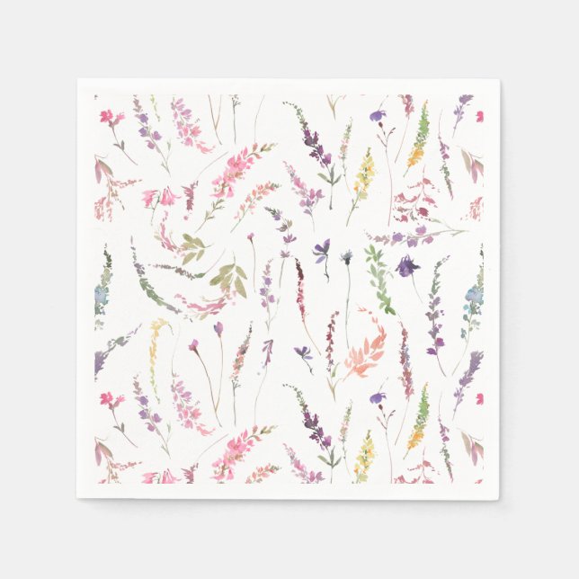 Elegant Modern Wildflower Watercolor Wedding Napkins (Front)