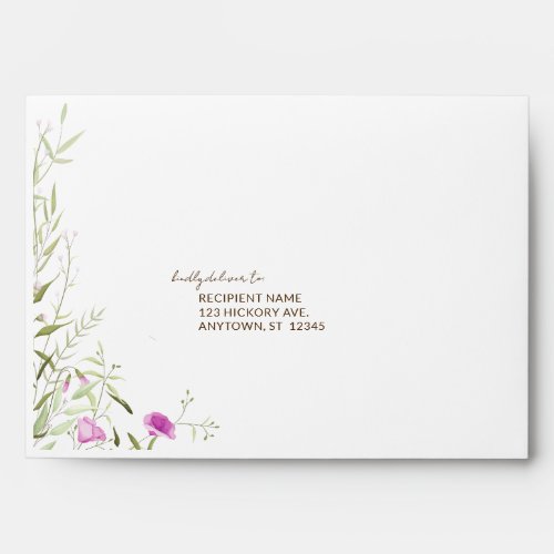 Elegant Modern Wildflower White  Bronze Wedding Envelope