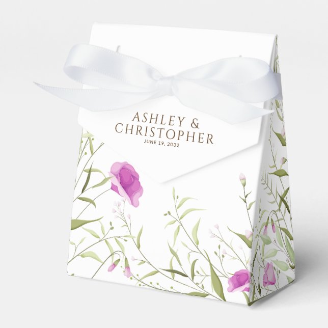 Elegant Modern Wildflower White & Bronze Wedding Favor Boxes (Front Side)