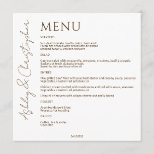 Elegant Modern Wildflower White & Bronze Wedding Menu