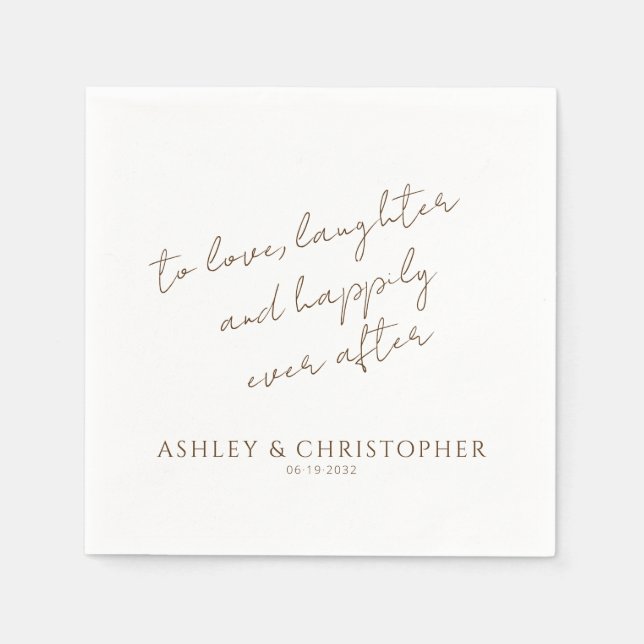 Elegant Modern Wildflower White & Bronze Wedding Napkins (Front)