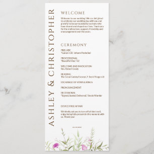 Elegant Modern Wildflower White & Bronze Wedding Program