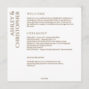 Elegant Modern Wildflower White & Bronze Wedding Program