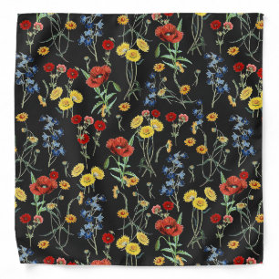 Elegant Modern Wildflowers Black Bandana