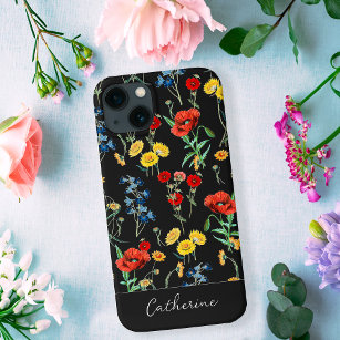 Elegant Modern Wildflowers Name on Black iPhone XR Case