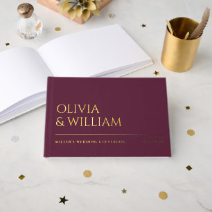 Elegant Modern Wine Berry Typography Wedding Foil  Foil Guest Book