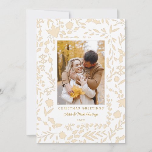 Elegant Modern Winter Botanical Photo_Gold Holiday Card