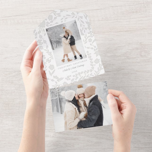 Elegant Modern Winter Botanical Photo-Silver All In One Invitation (Tearaway)