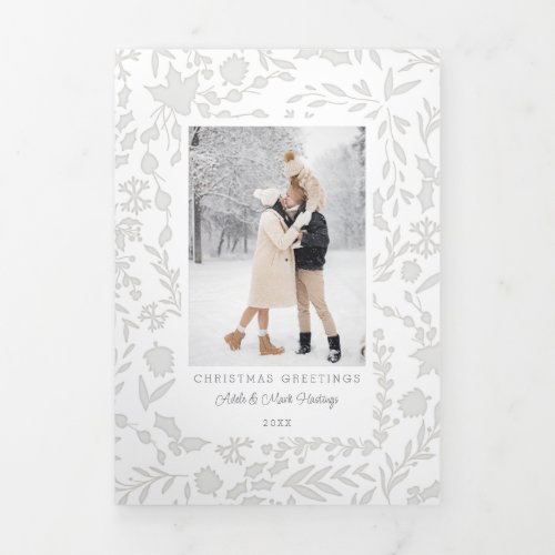 Elegant Modern Winter Botanical Photo_Silver Tri_Fold Card