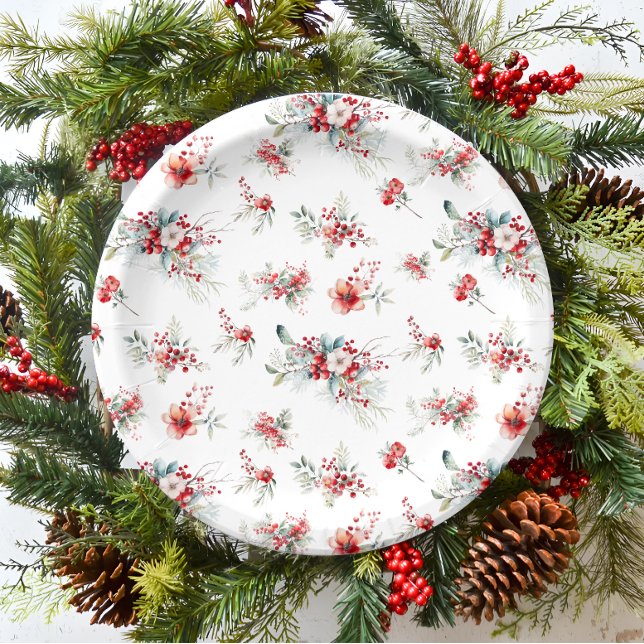 Elegant Modern Winter Floral Bridal Shower Paper Plates (Creator Uploaded)