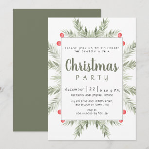 Elegant Modern Winter Greenery Christmas Party Invitation