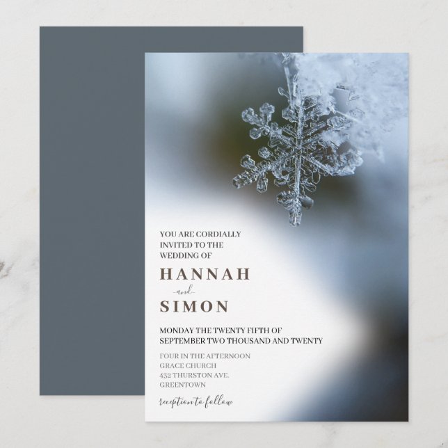 Elegant Modern Winter Silver Snow Wedding Invitation (Front/Back)