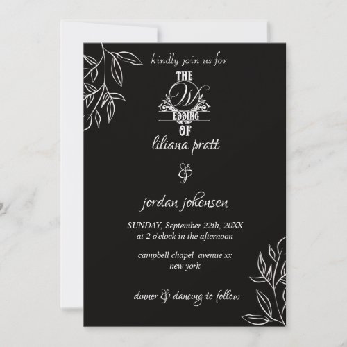 elegant Modern  withe and black wedding Invitation